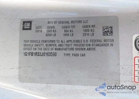 2018 Chevrolet Camaro 1Lt z USA, uszkodzony, nr VIN 1G1FB1RS3J0163590